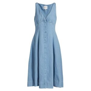 Reformation Savannah Denim Button‎ Front V Neck Midi Dress, Classic 90's, 10